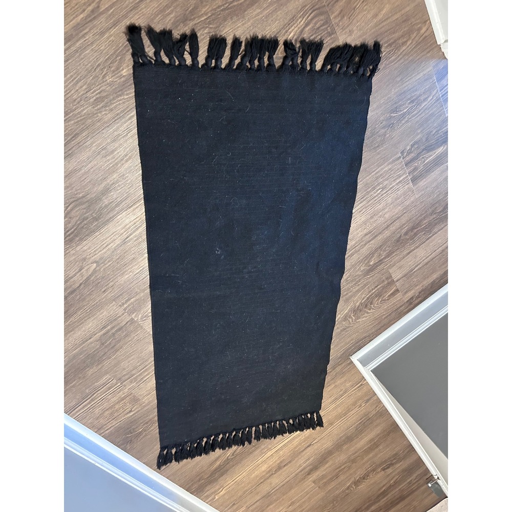 Black White Geometric Diamond Woven Runner Rug with Tassels Boho Tribal 2x5 - Picture 4 of 4